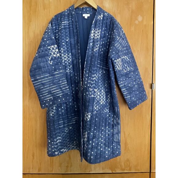 J.JILL Cotton Batik Quilted Coat Blue Size Large Boho - Picture 1 of 3
